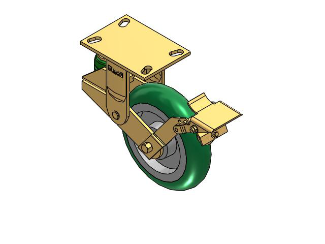 141 Series Top Plate Rigid Caster with 8 x 2 Green Tread on Aluminum Core PM - Round Polyurethane (Aluminum Core) Wheel and Brake