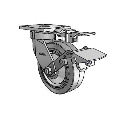 4 Series Kingpinless Casters Top Plate Swivel Caster with 6 x 2 Performa Rubber (Flat/Grey) wheel and Tread Lock Brake