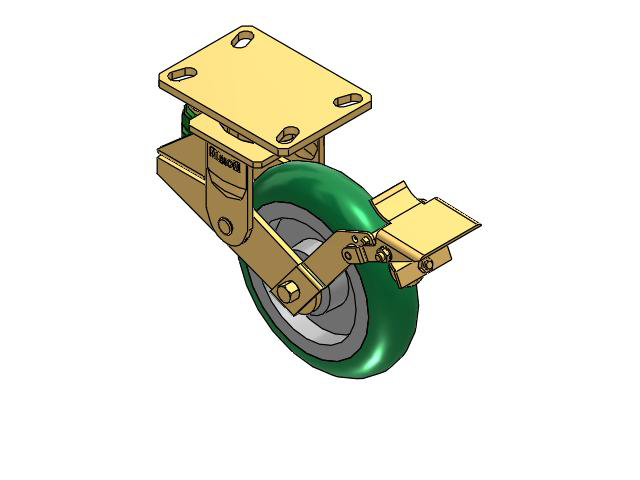 141 Series Top Plate Swivel Caster with 8 x 2 Green Tread on Aluminum Core PM - Round Polyurethane (Aluminum Core) Wheel and Brake