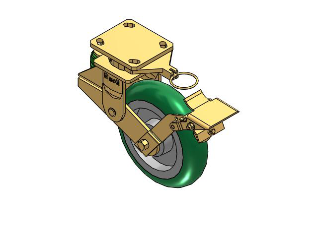 141 Series Top Plate Swivel Caster with 8 x 2 Green Tread on Aluminum Core PM - Round Polyurethane (Aluminum Core) Wheel and Brake