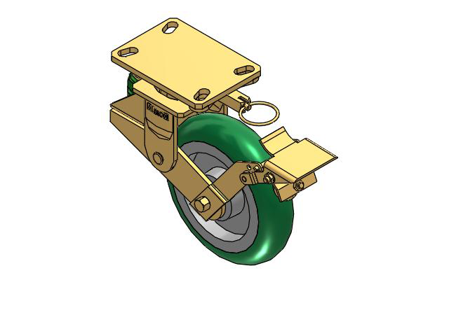 141 Series Top Plate Swivel Caster with 8 x 2 Green Tread on Aluminum Core PM - Round Polyurethane (Aluminum Core) Wheel and Brake