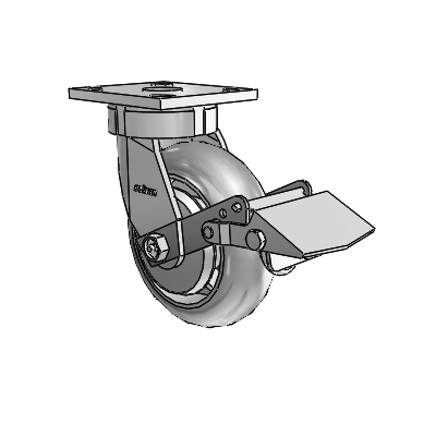 4 Series Kingpinless Casters Top Plate Swivel Caster with 6 x 2 Performa Rubber (Round/Grey) wheel and Tread Lock Brake