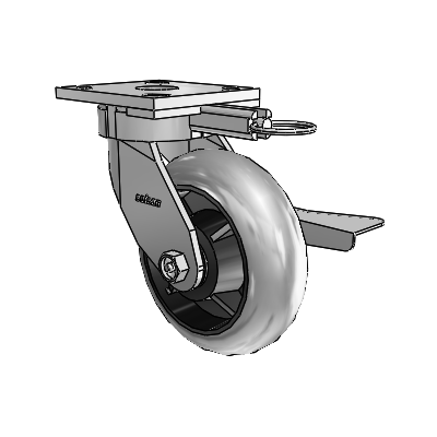 4 Series Kingpinless Casters Top Plate Swivel Caster with 6 x 2 Performa Rubber (Round/Conductive) wheel and Side Lock Brake