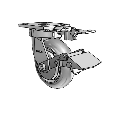 4 Series Kingpinless Casters Top Plate Swivel Caster with 6 x 2 Performa Rubber (Round/Grey) wheel and Tread Lock Brake