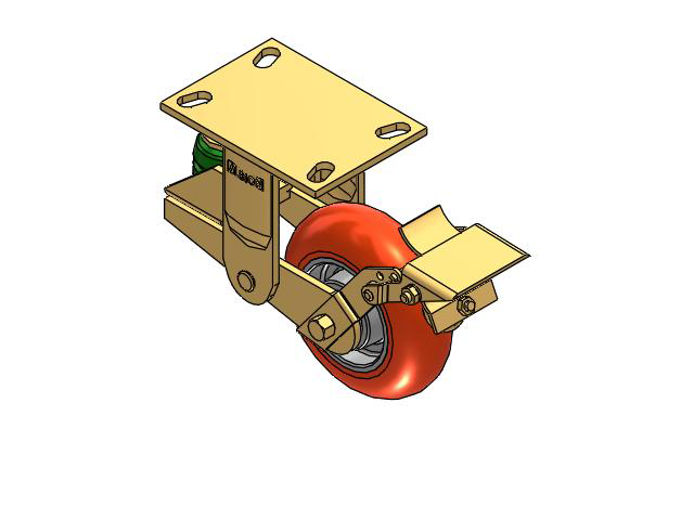 141 Series Top Plate Rigid Caster with 6 x 2 Orange Tread on Aluminum Core UA - Magnum Polyurethane (Aluminum Core) Wheel and Brake
