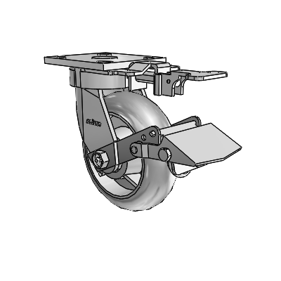 4 Series Kingpinless Casters Top Plate Swivel Caster with 6 x 2 Performa Rubber (Round/Grey) wheel and Tread Lock Brake