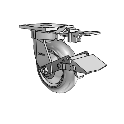 4 Series Kingpinless Casters Top Plate Swivel Caster with 6 x 2 Performa Rubber (Round/Grey) wheel and Tread Lock Brake