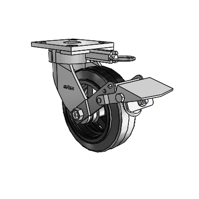 4 Series Kingpinless Casters Top Plate Swivel Caster with 6 x 2 MR - Moldon Rubber (Cast Iron Core) wheel and Tread Lock Brake