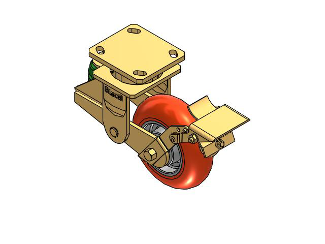 141 Series Top Plate Swivel Caster with 6 x 2 Orange Tread on Aluminum Core UA - Magnum Polyurethane (Aluminum Core) Wheel and Brake