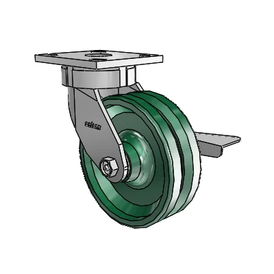 4 Series Kingpinless Casters Top Plate Swivel Caster with 6 x 2 V-Groove wheel and Side Lock Brake
