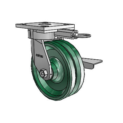 4 Series Kingpinless Casters Top Plate Swivel Caster with 6 x 2 V-Groove wheel and Side Lock Brake