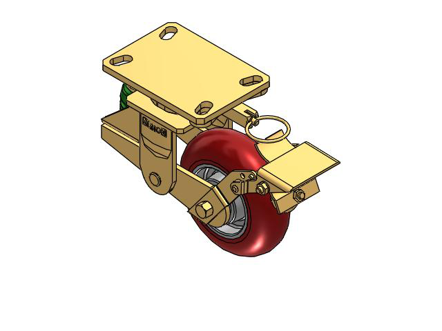 141 Series Top Plate Swivel Caster with 6 x 2 Red Tread on Aluminum Core UA - Magnum Polyurethane (Aluminum Core) Wheel and Brake