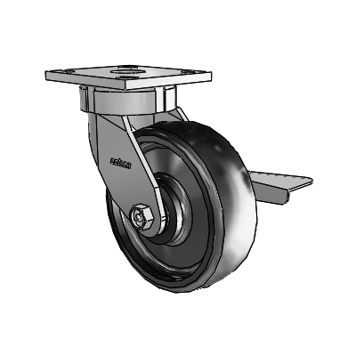 4 Series Kingpinless Casters Top Plate Swivel Caster with 6 x 2 Endura Solid Elastomer wheel and Side Lock Brake