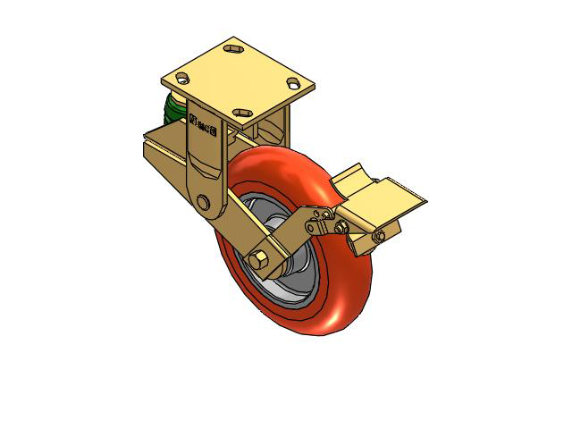 141 Series Top Plate Rigid Caster with 8 x 2 Orange Tread on Aluminum Core UA - Magnum Polyurethane (Aluminum Core) Wheel and Brake