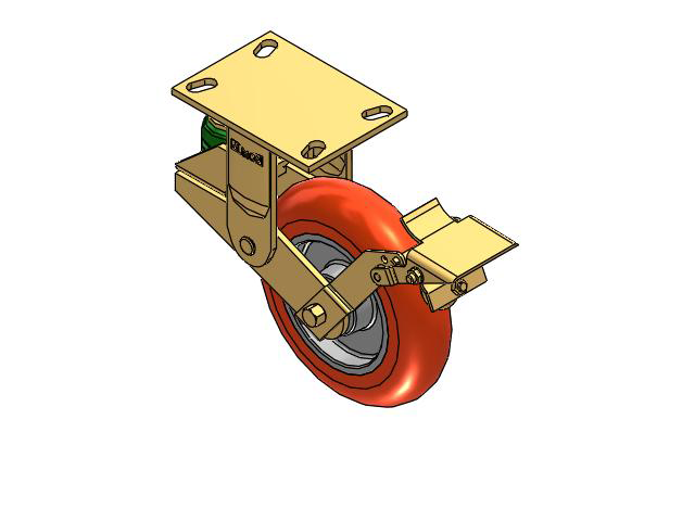 141 Series Top Plate Rigid Caster with 8 x 2 Orange Tread on Aluminum Core UA - Magnum Polyurethane (Aluminum Core) Wheel and Brake