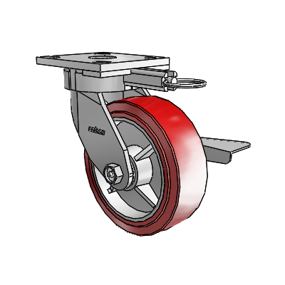 4 Series Kingpinless Casters Top Plate Swivel Caster with 6 x 2 Polyurethane HI-TECH wheel and Side Lock Brake