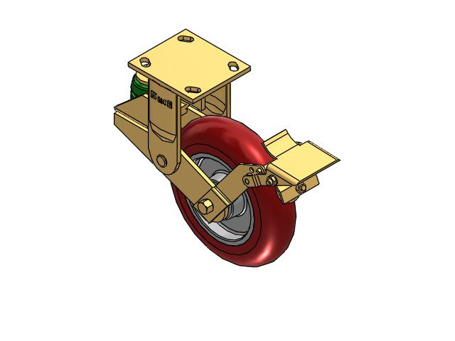 141 Series Top Plate Rigid Caster with 8 x 2 Red Tread on Aluminum Core UA - Magnum Polyurethane (Aluminum Core) Wheel and Brake