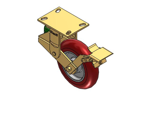 141 Series Top Plate Rigid Caster with 8 x 2 Red Tread on Aluminum Core UA - Magnum Polyurethane (Aluminum Core) Wheel and Brake