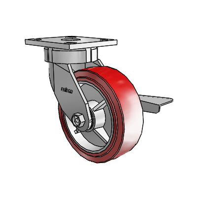 4 Series Kingpinless Casters Top Plate Swivel Caster with 6 x 2 Polyurethane HI-TECH wheel and Side Lock Brake