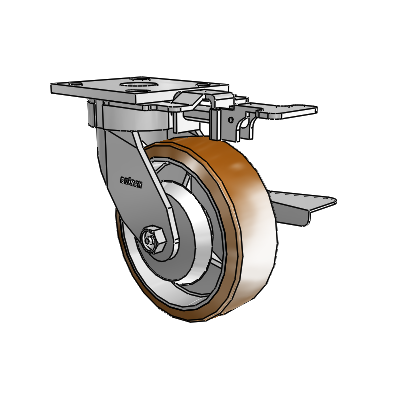 4 Series Kingpinless Casters Top Plate Swivel Caster with 6 x 2 Moldon Nylon (Aluminum Core) wheel and Side Lock Brake