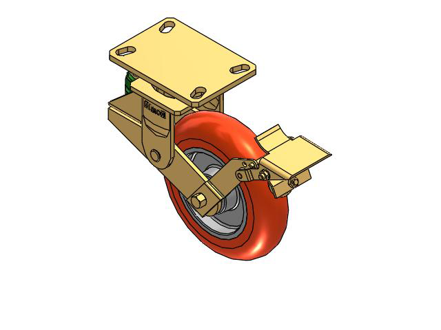 141 Series Top Plate Swivel Caster with 8 x 2 Orange Tread on Aluminum Core UA - Magnum Polyurethane (Aluminum Core) Wheel and Brake