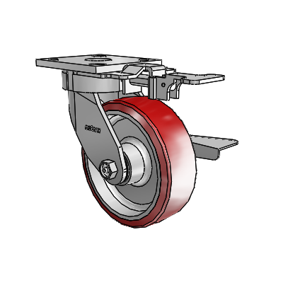 4 Series Kingpinless Casters Top Plate Swivel Caster with 6 x 2 Moldon Polyurethane (Aluminum Core) wheel and Side Lock Brake