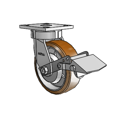4 Series Kingpinless Casters Top Plate Swivel Caster with 6 x 2 Moldon Nylon (Aluminum Core) wheel and Tread Lock Brake