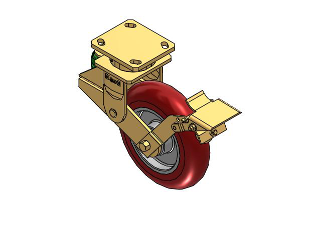 141 Series Top Plate Swivel Caster with 8 x 2 Red Tread on Aluminum Core UA - Magnum Polyurethane (Aluminum Core) Wheel and Brake