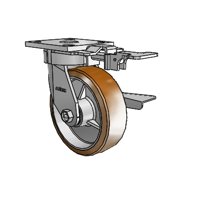 Roulettes sans pivot de la série 4 : roulette pivotante à plaque supérieure équipée d'une roue Moldon en nylon (noyau en aluminium) de 6 x 2 et d'un frein à blocage latéral