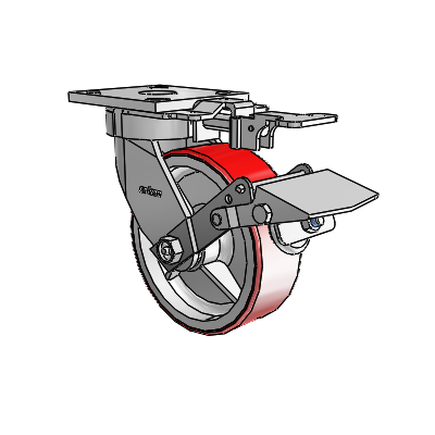 4 Series Kingpinless Casters Top Plate Swivel Caster with 6 x 2 Moldon Polyurethane (Cast Iron Core) wheel and Tread Lock Brake