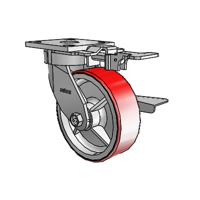 4 Series Kingpinless Casters Top Plate Swivel Caster with 6 x 2 Moldon Polyurethane (Cast Iron Core) wheel and Side Lock Brake