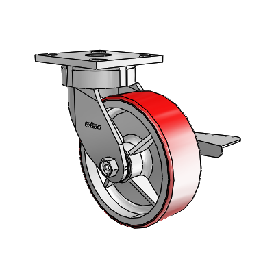 4 Series Kingpinless Casters Top Plate Swivel Caster with 6 x 2 Moldon Polyurethane (Cast Iron Core) wheel and Side Lock Brake