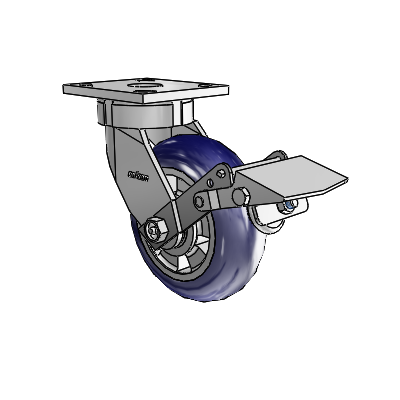 4 Series Kingpinless Casters Top Plate Swivel Caster with 6 x 2 Triumph (Round/Blue) wheel and Tread Lock Brake