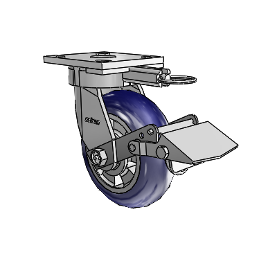 4 Series Kingpinless Casters Top Plate Swivel Caster with 6 x 2 Triumph (Round/Blue) wheel and Tread Lock Brake