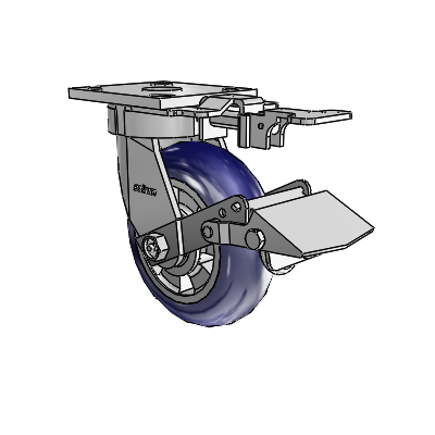 4 Series Kingpinless Casters Top Plate Swivel Caster with 6 x 2 Triumph (Round/Blue) wheel and Tread Lock Brake