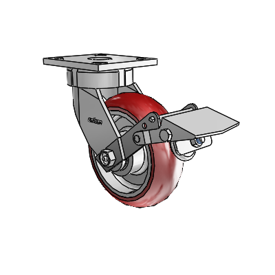 4 Series Kingpinless Casters Top Plate Swivel Caster with 6 x 2 CG Max Maroon wheel and Tread Lock Brake