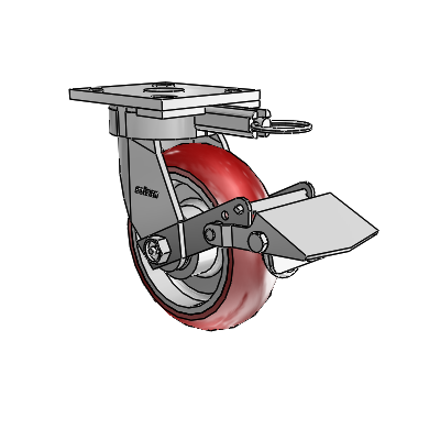 4 Series Kingpinless Casters Top Plate Swivel Caster with 6 x 2 CG Max Maroon wheel and Tread Lock Brake