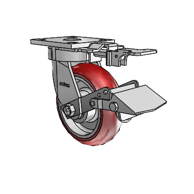 4 Series Kingpinless Casters Top Plate Swivel Caster with 6 x 2 CG Max Maroon wheel and Tread Lock Brake