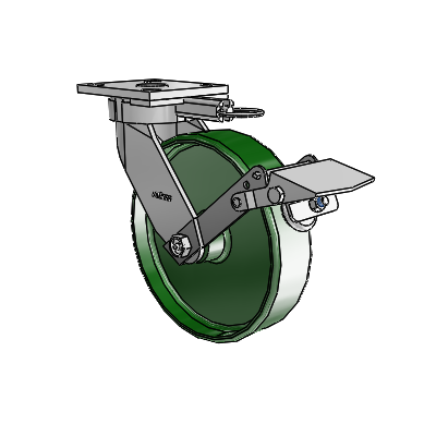4 Series Kingpinless Casters Top Plate Swivel Caster with 8 x 2 Cast Iron wheel and Tread Lock Brake