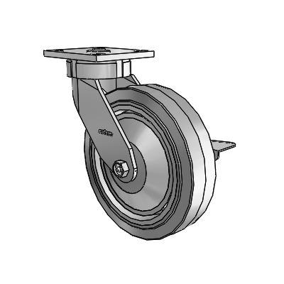 4 Series Kingpinless Casters Top Plate Swivel Caster with 8 x 2 Performa Rubber (Flat/Grey) wheel and Side Lock Brake