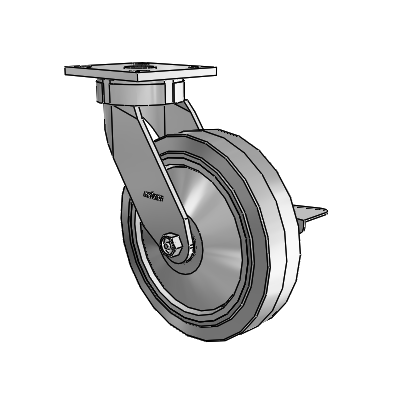 4 Series Kingpinless Casters Top Plate Swivel Caster with 8 x 2 Performa Rubber (Flat/Grey) wheel and Side Lock Brake