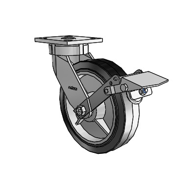 4 Series Kingpinless Casters Top Plate Swivel Caster with 8 x 2 Performa Rubber (Flat/Black) wheel and Tread Lock Brake