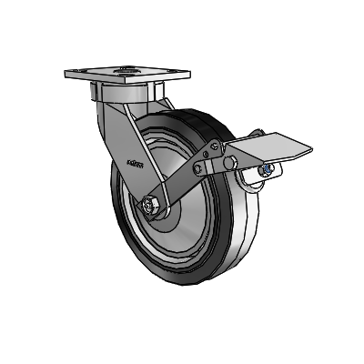 4 Series Kingpinless Casters Top Plate Swivel Caster with 8 x 2 Performa Rubber (Flat/Black) wheel and Tread Lock Brake