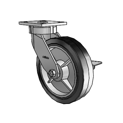 4 Series Kingpinless Casters Top Plate Swivel Caster with 8 x 2 Performa Rubber (Flat/Black) wheel and Side Lock Brake