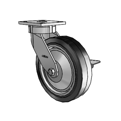 4 Series Kingpinless Casters Top Plate Swivel Caster with 8 x 2 Performa Rubber (Flat/Black) wheel and Side Lock Brake