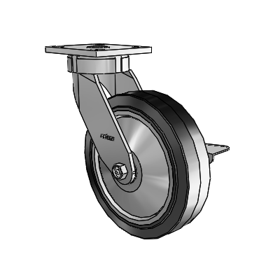 4 Series Kingpinless Casters Top Plate Swivel Caster with 8 x 2 Performa Rubber (Flat/Black) wheel and Side Lock Brake
