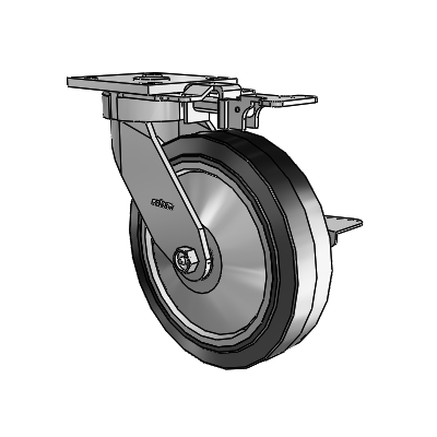 4 Series Kingpinless Casters Top Plate Swivel Caster with 8 x 2 Performa Rubber (Flat/Black) wheel and Side Lock Brake
