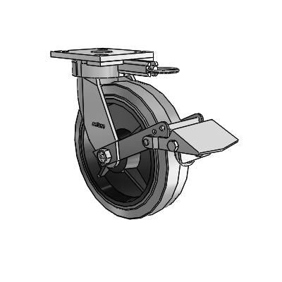4 Series Kingpinless Casters Top Plate Swivel Caster with 8 x 2 Performa Rubber (Flat/Conductive) wheel and Tread Lock Brake