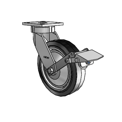 4 Series Kingpinless Casters Top Plate Swivel Caster with 8 x 2 Performa Rubber (Flat/Black) wheel and Tread Lock Brake