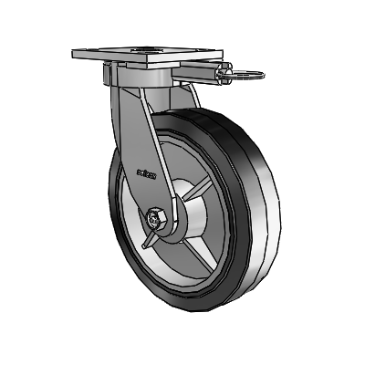 4 Series Kingpinless Casters Top Plate Swivel Caster with 8 x 2 Performa Rubber (Flat/Black) wheel